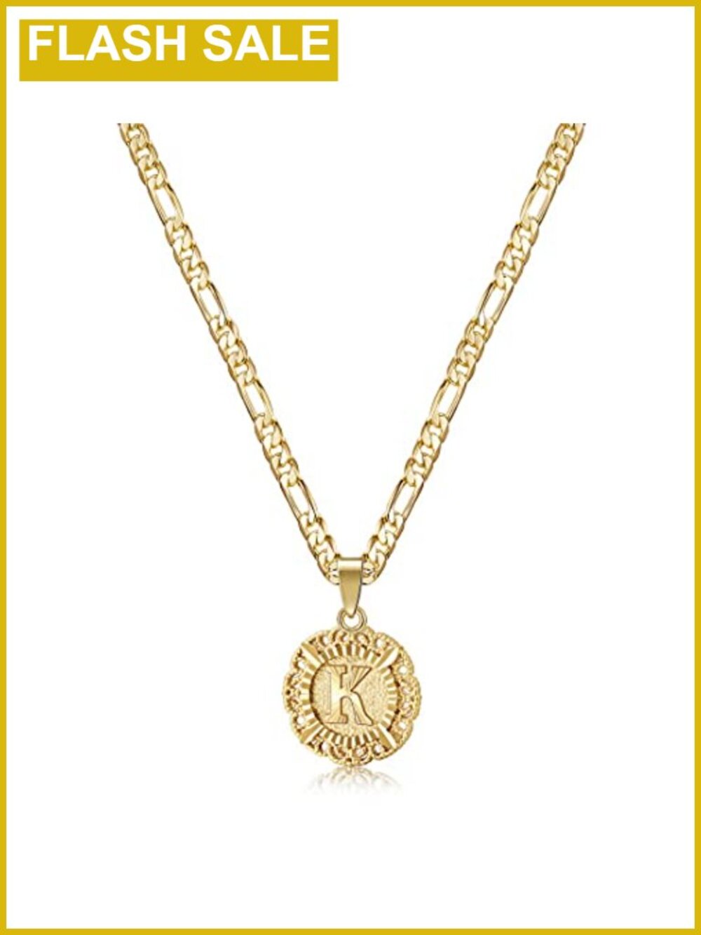 Initial Letter Pendant Necklace Stainless Steel 14K Gold Finish